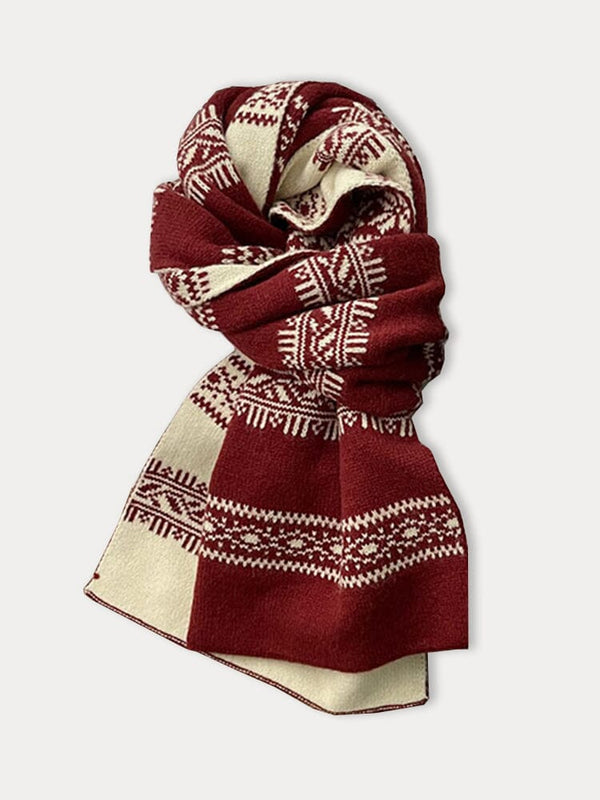 Fashion Jacquard Knit Scarf Scarf coofandy Red One Size