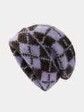 Comfy Checkered Knit Beanie Accessories coofandystore Purple One Size