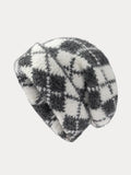 Comfy Checkered Knit Beanie Accessories coofandystore White One Size
