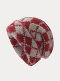 Comfy Checkered Knit Beanie Accessories coofandystore Red One Size