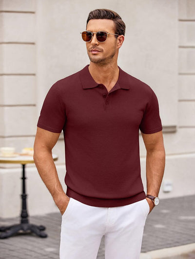 Classic Solid Color Knit Polo Shirt Polos coofandy 