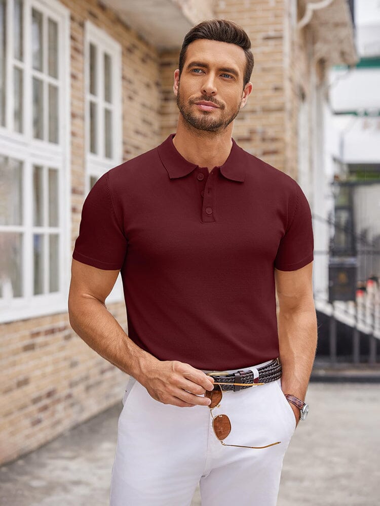 Classic Solid Color Knit Polo Shirt Polos coofandy 