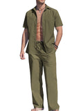Casual Solid Holiday Linen Set (US Only) Sets coofandy Army Green S