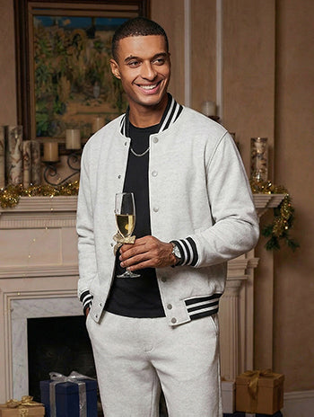 Classic Striped Trim Jacket Pants Set