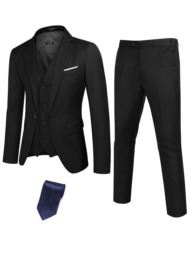 Classic 3-Piece Suit Set with Tie (US Only) Suit Set coofandy Black S 