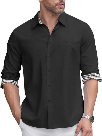 Classic Casual Plaid Splicing Shirt (US Only) Shirts coofandy Black S 
