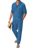 Cozy Cotton Linen Shirt Sets (US Only) Sets coofandy Blue S