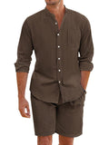 Casual 100% Cotton Beach Shirt Sets (US Only) Beach Sets coofandy Brown S