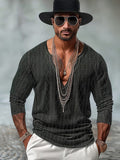 Stylish V-Neck Knit Jacquard Top T-shirt coofandy Black M