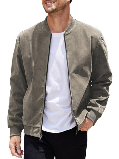 Vintage Suede Bomber Jacket (US Only) Jackets coofandy Grey S 