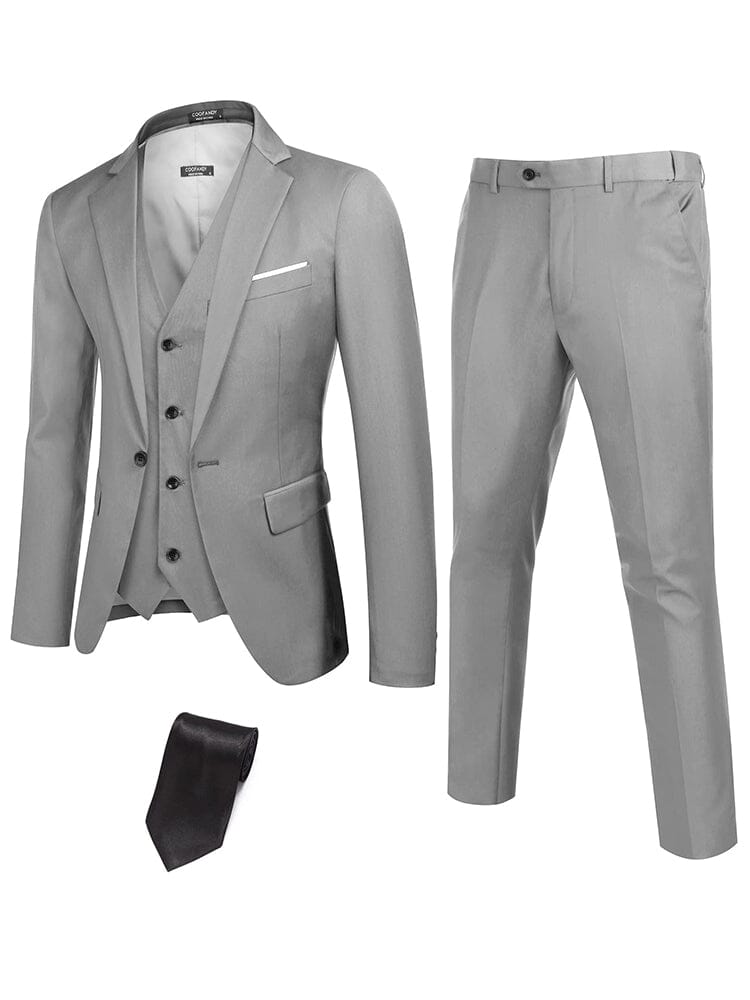 Classic 3-Piece Suit Set with Tie (US Only) Suit Set coofandy Light Grey S 