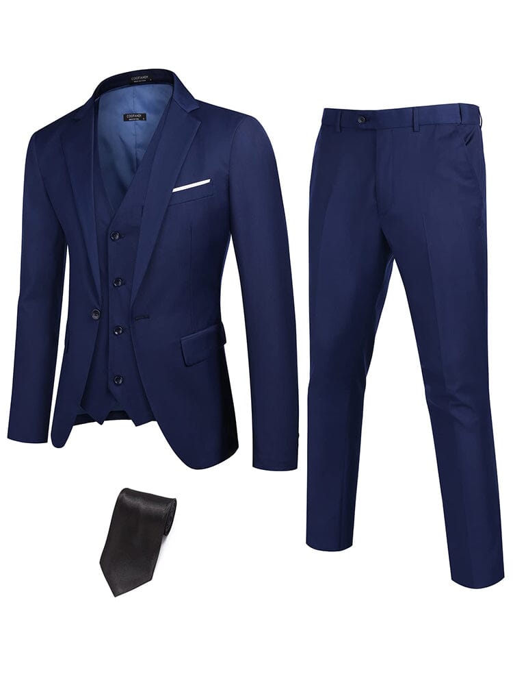 Classic 3-Piece Suit Set with Tie (US Only) Suit Set coofandy Navy Blue S 