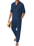Cozy Cotton Linen Shirt Sets (US Only) Sets coofandy Purple Blue S