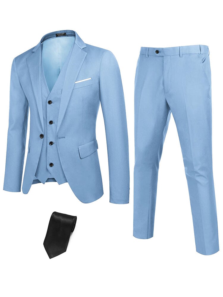 Classic 3-Piece Suit Set with Tie (US Only) Suit Set coofandy Sky Blue S 