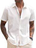 Casual Linen Blend Button Down Shirt (US Only) Shirts coofandy White S