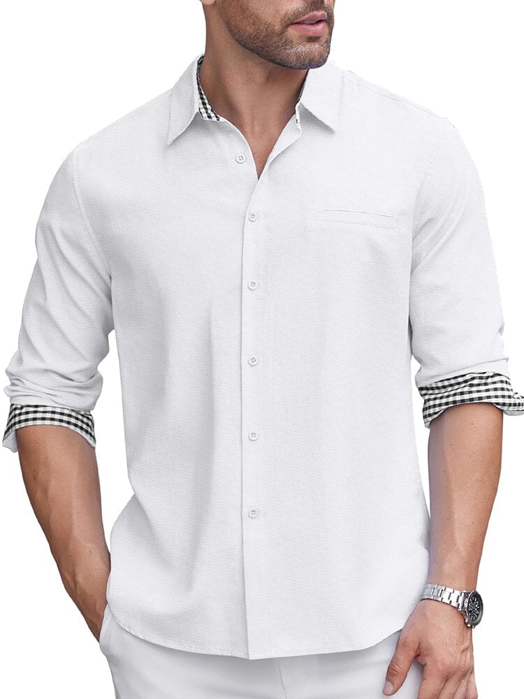 Classic Casual Plaid Splicing Shirt (US Only) Shirts coofandy White S 
