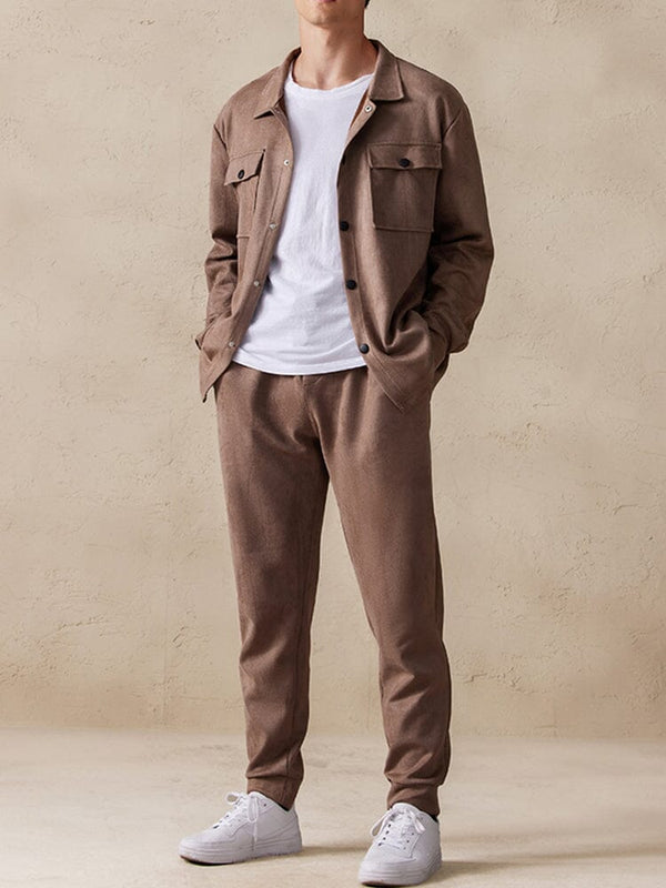 Trendy 2-Piece Suede Set Sets coofandy Camel M