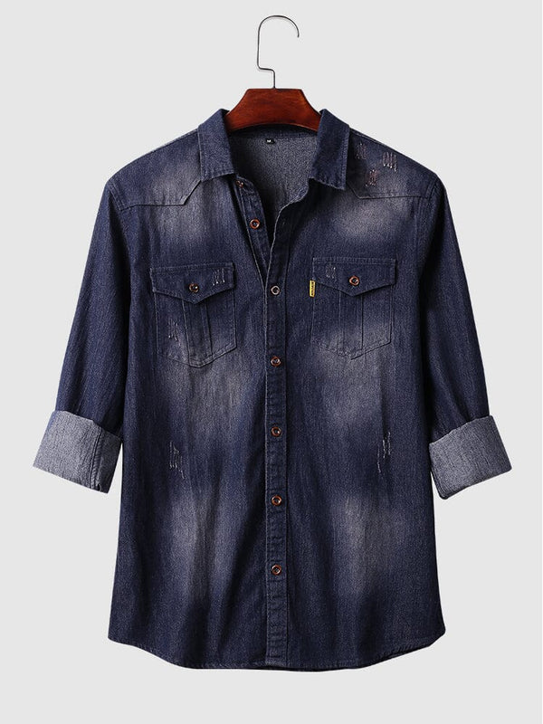 Coofandy Denim Long Sleeve Shirts Shirts coofandystore Navy Blue S