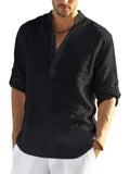 Coofandy Cotton Linen Style Henley Shirt (US Only) Shirts coofandy Black S