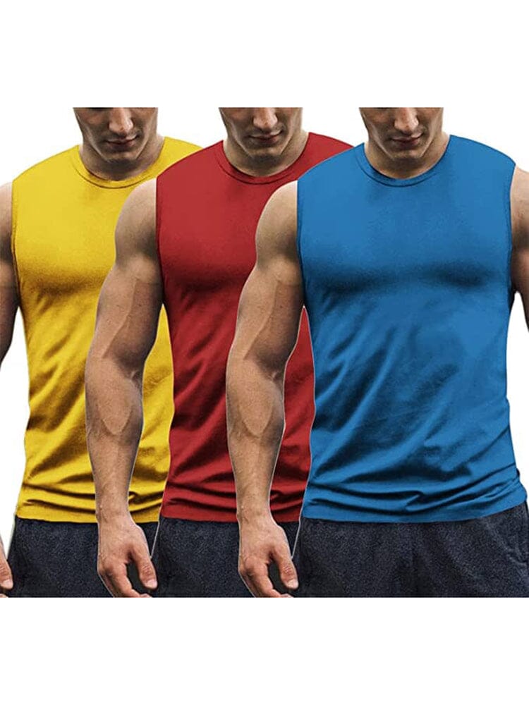 Coofandy 3-Pack Muscle Tank Top (US Only) Tank Tops coofandy Yellow/Red/Light Blue S 