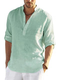 Coofandy Cotton Linen Style Henley Shirt (US Only) Shirts coofandy Green M