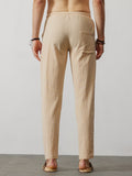 Casual Loose Solid Color Lacing Elastic Waist Pants Pants coofandystore