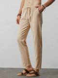 Casual Loose Solid Color Lacing Elastic Waist Pants Pants coofandystore
