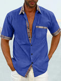 Coofandy Casual Plaid Collar Linen Style Shirt (US Only) Shirts coofandy Deep Sky Blue S