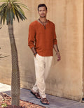 Coofandy Linen Style Simple Long-sleeved Shirt Shirts coofandy
