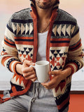 Coofandy Long Sleeve Lapel Jacquard Sweater coofandystore Red S