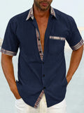 Coofandy Casual Plaid Collar Linen Style Shirt (US Only) Shirts coofandy Navy Blue S