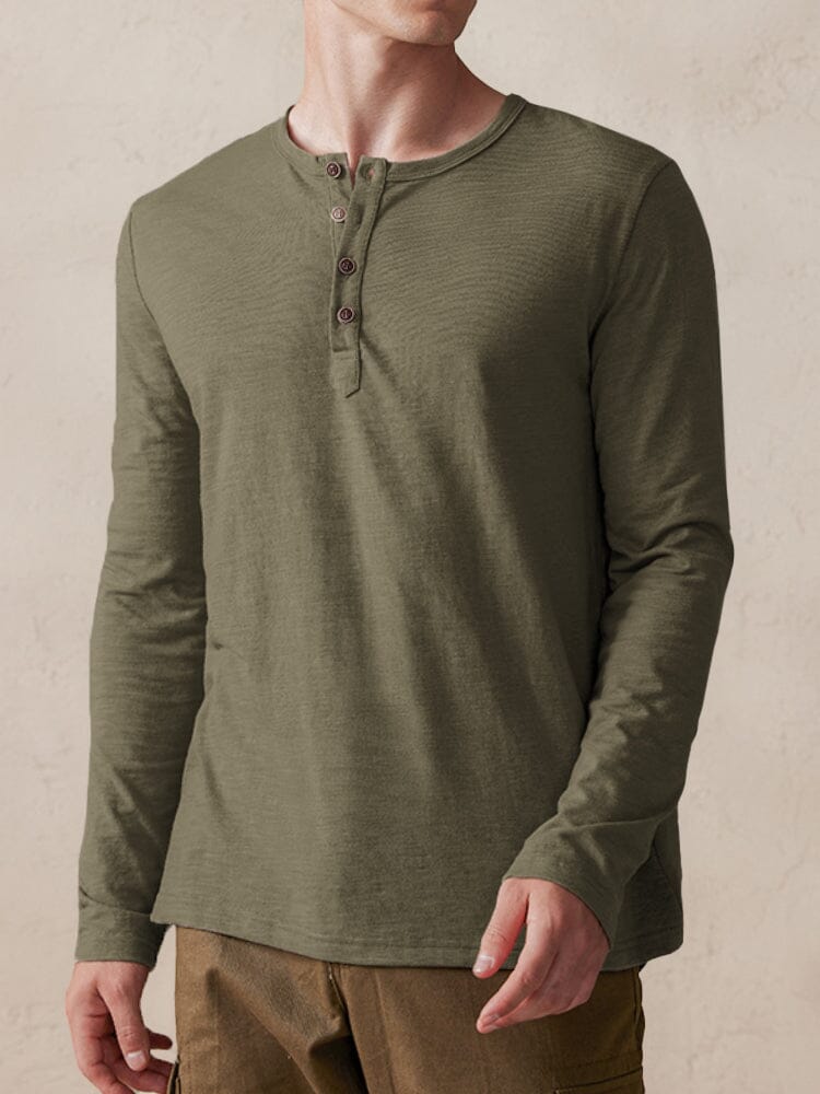 Comfy 100% Cotton Henley Shirt Shirts coofandy Army Green S 