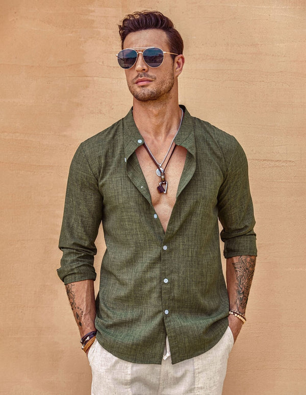 Coofandy Long Sleeve Button Down Shirt Shirts coofandy Army Green M