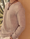 Coofandy Linen Style Simple Long-sleeved Shirt Shirts coofandy