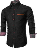 Casual Long Sleeve Button Denim Shirt (US Only) Shirts COOFANDY Store Black S
