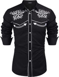 Embroidered Cowboy Button Down Shirt (US Only) Shirts COOFANDY Store Black & White S