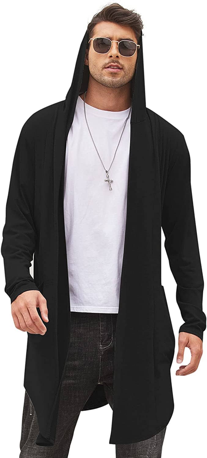 Long Hooded Shawl Collar Overcoat with Pockets (US Only) Sweaters Coofandy's Black S 