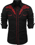 Embroidered Cowboy Button Down Shirt (US Only) Shirts COOFANDY Store Black S