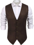 Solid Suede Leather Suit Vest (US Only) Vest COOFANDY Store Coffee S