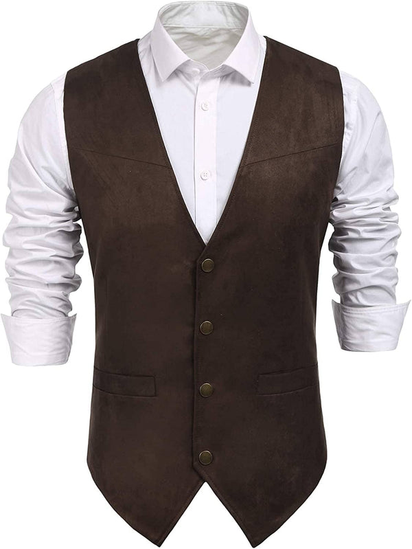 Solid Suede Leather Suit Vest (US Only) Vest COOFANDY Store Coffee S