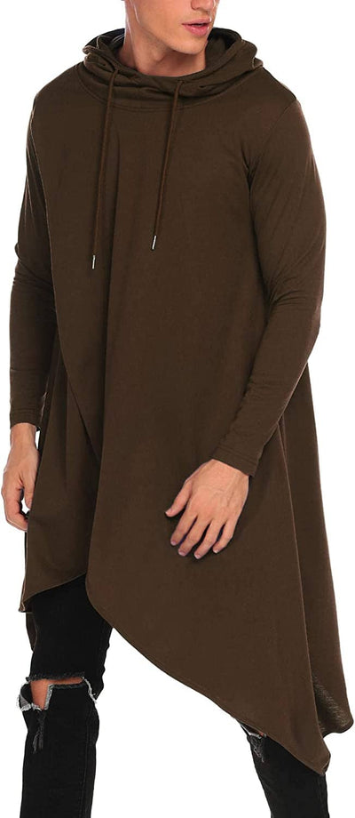 Casual Asymmetrie Hem Pullover Hooded Poncho Sweatshirt (US Only) Hoodies COOFANDY Store Dark Brown S 