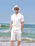 Casual 2 Pieces Cotton Linen Henley Shirt Set (US Only) Sets coofandy