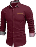 Casual Long Sleeve Button Denim Shirt (US Only) Shirts COOFANDY Store Red S