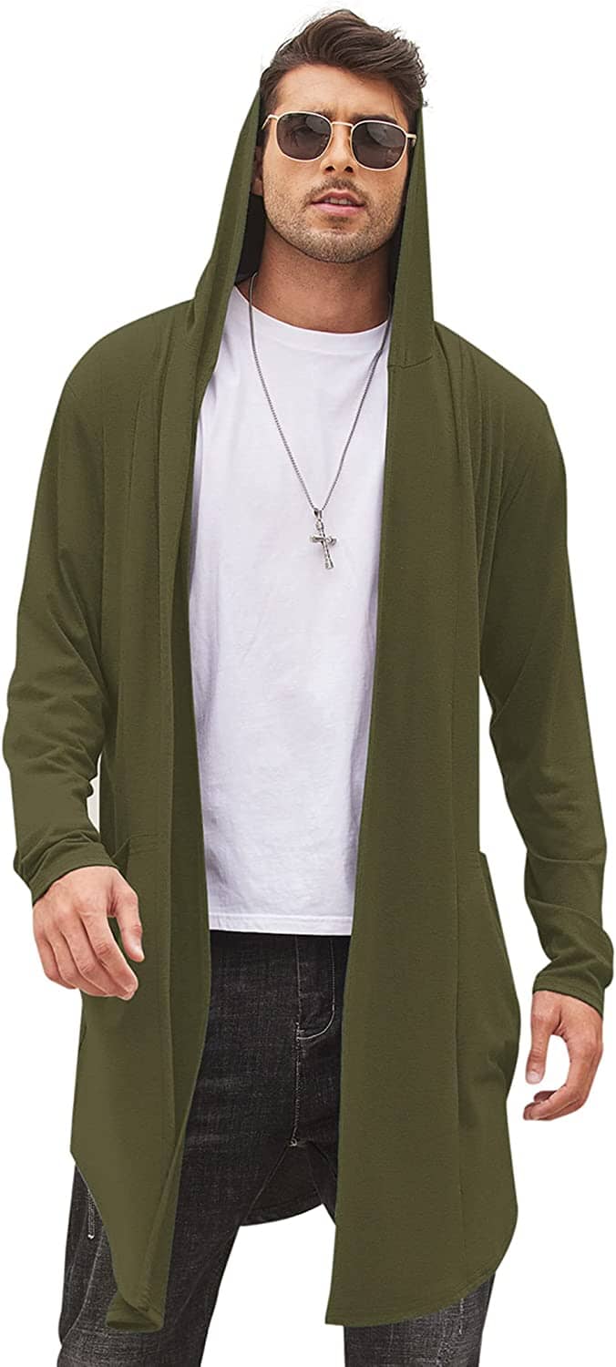 Long Hooded Shawl Collar Overcoat with Pockets (US Only) Sweaters Coofandy's Green S 