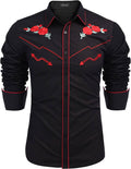 Western Cowboy Embroidered Button Down Cotton Shirt (US Only) Shirts COOFANDY Store Black (Classic Rose) M