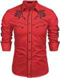 Western Cowboy Embroidered Button Down Cotton Shirt (US Only) Shirts COOFANDY Store Red S