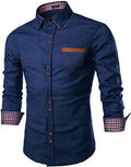 Casual Button Down Denim Shirt with Pocket (US Only) Shirts COOFANDY Store Dark Blue S