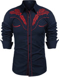 Embroidered Cowboy Button Down Shirt (US Only) Shirts COOFANDY Store Navy Blue S