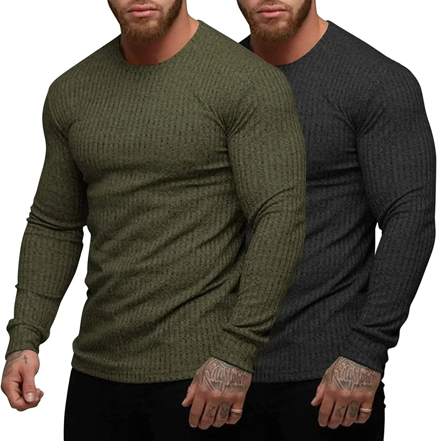 2-Pack Stretch Gym Bodybuilding T-Shirt (US Only) T-Shirt COOFANDY Store Black/Army Green M 