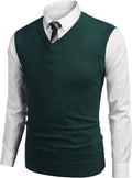 Solid V-Neck Sleeveless Knitted Vest (US Only) Vest COOFANDY Store Green M